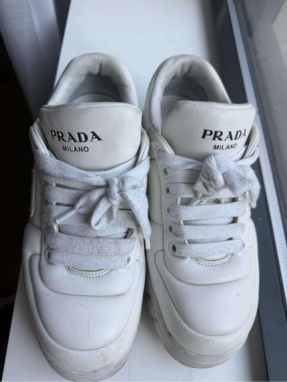 Prada White Leather Low-Top Sneakers